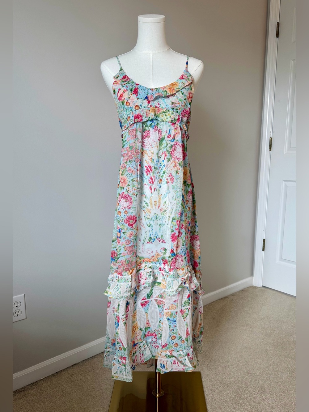 NWT FARM Rio Multicolor Rendeira Ruffled Sleeveless Maxi Dress - Picture 3 of 13
